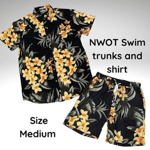 NWOT Tropical Floral Men's Swim Trunks and Shirt Set   Size Medium